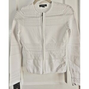 Lauren Ralph Lauren white zip‎ up open knit cardigan woman Sz Petite S
